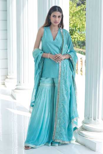 Monk & Mei By Sonia Anand Stella Short Kurta Chikankari Sharara Set