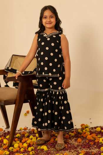 Pomcha Jaipur Block Print Kurta Sharara Set 