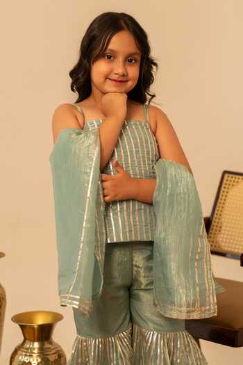 Buy_Pomcha Jaipur_Blue Gota Patti Work Kurta Set _Online_at_Aza_Fashions