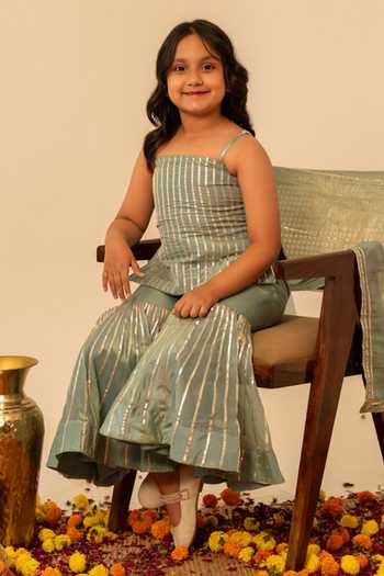 Shop_Pomcha Jaipur_Blue Gota Patti Work Kurta Set _Online_at_Aza_Fashions