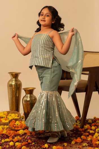 Pomcha Jaipur_Blue Gota Patti Work Kurta Set _at_Aza_Fashions