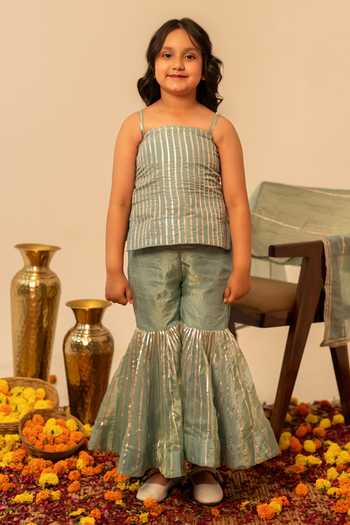 Shop_Pomcha Jaipur_Blue Gota Patti Work Kurta Set 