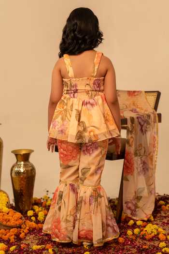 Pomcha Jaipur Floral Print Kurta Sharara Set 