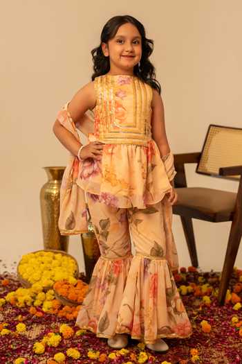 Pomcha Jaipur Floral Print Kurta Sharara Set 