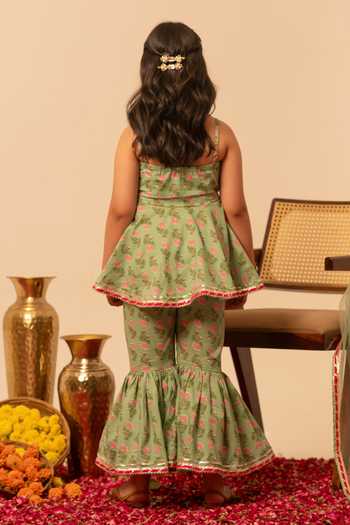 Pomcha Jaipur Block Print Kurta Sharara Set