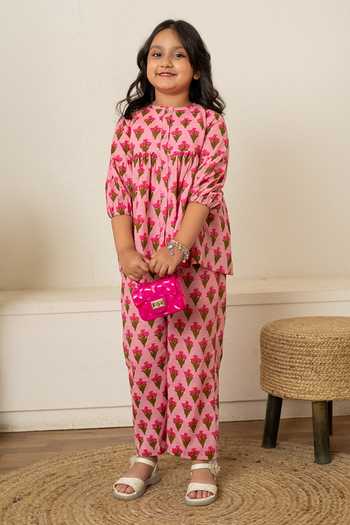 Pomcha Jaipur Pink Cotton Candy Blossom Print Top And Pant at Aza Fashions Pomcha Jaipur_Pink Cotton Candy Blossom Print Top And Pant _at_Aza_Fashions