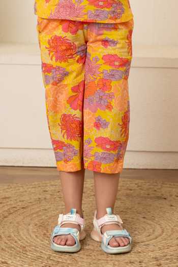 Shop Pomcha Jaipur Yellow Cotton Floral Print Top With Pant Online at Aza Fashions Shop_Pomcha Jaipur_Yellow Cotton Floral Print Top With Pant _Online_at_Aza_Fashions