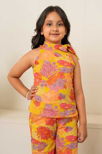 Pomcha Jaipur Yellow Cotton Floral Print Top With Pant at Aza Fashions Pomcha Jaipur_Yellow Cotton Floral Print Top With Pant _at_Aza_Fashions