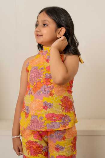Buy Pomcha Jaipur Yellow Cotton Floral Print Top With Pant Buy_Pomcha Jaipur_Yellow Cotton Floral Print Top With Pant