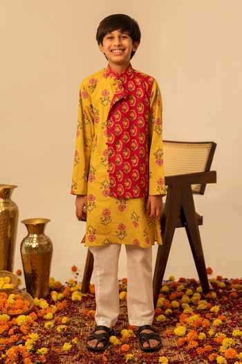 Pomcha Jaipur Cotton Block Print Kurta Set 
