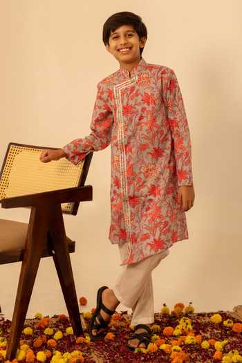 Pomcha Jaipur Cotton Block Print Kurta Set 