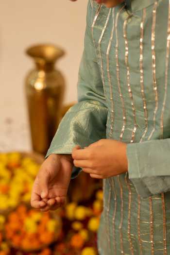 Buy_Pomcha Jaipur_Blue Gota Patti Work Kurta Set _Online_at_Aza_Fashions