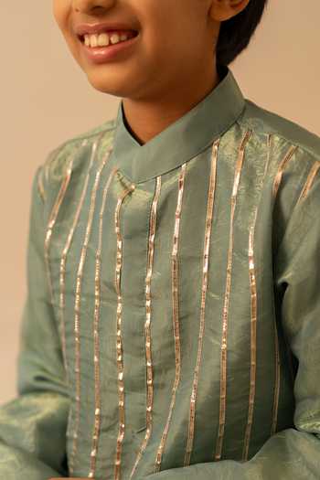 Pomcha Jaipur_Blue Gota Patti Work Kurta Set _at_Aza_Fashions