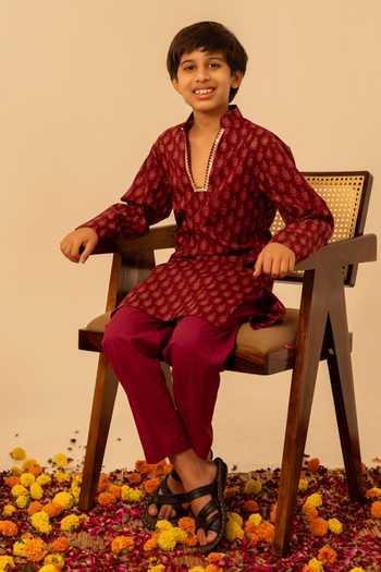 Buy_Pomcha Jaipur_Maroon Cotton Butti Print Kurta Set 