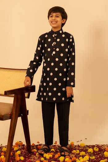 Pomcha Jaipur Polka Dot Print Kurta Set 