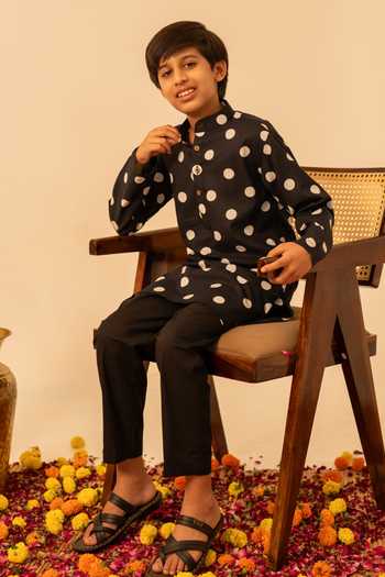 Buy_Pomcha Jaipur_Black Cotton Polka Dot Print Kurta Set 