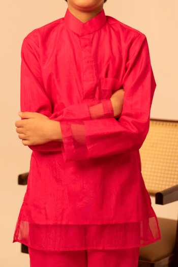 Buy Pomcha Jaipur Pink Organza, Cotton Kurta And Pant Set Online at Aza Fashions Buy_Pomcha Jaipur_Pink Organza, Cotton Kurta And Pant Set _Online_at_Aza_Fashions