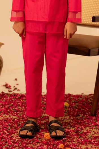 Shop Pomcha Jaipur Pink Organza, Cotton Kurta And Pant Set Online at Aza Fashions Shop_Pomcha Jaipur_Pink Organza, Cotton Kurta And Pant Set _Online_at_Aza_Fashions
