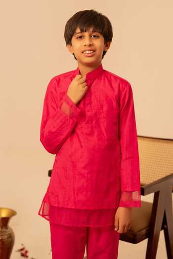 Pomcha Jaipur Pink Organza, Cotton Kurta And Pant Set at Aza Fashions Pomcha Jaipur_Pink Organza, Cotton Kurta And Pant Set _at_Aza_Fashions