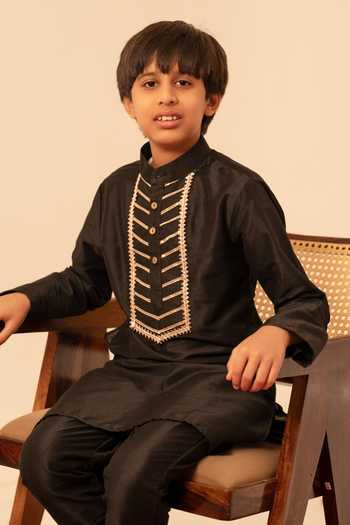 Buy Pomcha Jaipur Black Silk, Cotton Kurta Set Buy_Pomcha Jaipur_Black Silk, Cotton Kurta Set