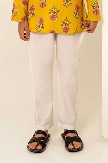 Pomcha Jaipur_Yellow Cotton Floral Print Kurta Set _at_Aza_Fashions
