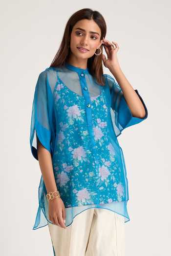 Priya Chaudhary Organza Shirt With Printed Slip Top