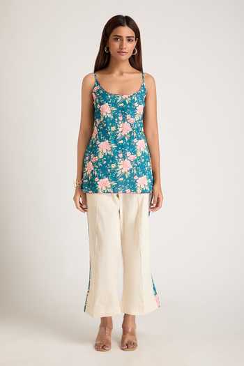 Shop Priya Chaudhary Blue Organza, Cotton, Rayon Mandarin Collar Shirt With Pant Set Online at Aza Fashions Shop_Priya Chaudhary_Blue Organza, Cotton, Rayon Mandarin Collar Shirt With Pant Set _Online_at_Aza_Fashions