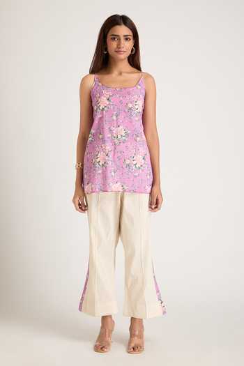 Shop Priya Chaudhary Pink Organza, Rayon Mandarin Collar Sheer Shirt And Printed Slip Top Set Online at Aza Fashions Shop_Priya Chaudhary_Pink Organza, Rayon Mandarin Collar Sheer Shirt And Printed Slip Top Set _Online_at_Aza_Fashions