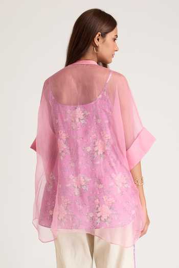Priya Chaudhary Sheer Shirt & Printed Slip Top Set