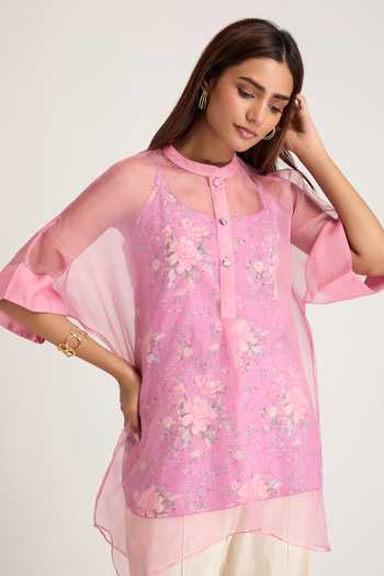 Priya Chaudhary Sheer Shirt & Printed Slip Top Set