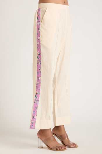 Priya Chaudhary_Pink Organza, Cotton, Rayon Mandarin Collar Sheer Shirt And Pant Set _Online_at_Aza_Fashions