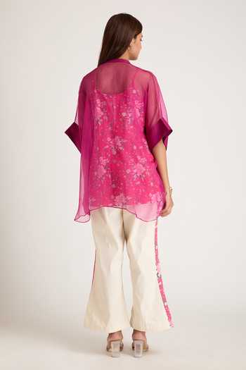 Priya Chaudhary Sheer Organza Shirt & Printed Slip Top Set