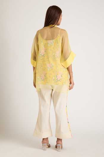 Buy Priya Chaudhary Yellow Organza, Rayon Mandarin Collar Sheer Top And Printed Slip Set Online at Aza Fashions Buy_Priya Chaudhary_Yellow Organza, Rayon Mandarin Collar Sheer Top And Printed Slip Set _Online_at_Aza_Fashions