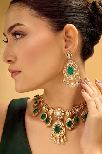 Shop Nazaakat By Samara Singh Green Dark Brass Jewellery Set Shop_Nazaakat By Samara Singh_Green Dark Brass Jewellery Set