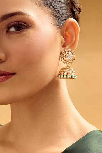 Nazaakat By Samara Singh White Stones, Beads Gold Plated Jhumka Earrings Online at Aza Fashions Nazaakat By Samara Singh_White Stones, Beads Gold Plated Jhumka Earrings _Online_at_Aza_Fashions
