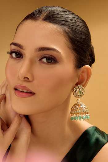 Nazaakat By Samara Singh Golden Aqua Jhumka Earrings