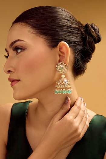 Nazaakat By Samara Singh Gold Plated Pearls, Stones, Beads Aqua Jhumka Earrings Online at Aza Fashions Nazaakat By Samara Singh_Gold Plated Pearls, Stones, Beads Aqua Jhumka Earrings _Online_at_Aza_Fashions