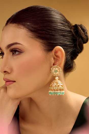 Buy Nazaakat By Samara Singh Gold Plated Pearls, Stones, Beads Aqua Jhumka Earrings Online at Aza Fashions Buy_Nazaakat By Samara Singh_Gold Plated Pearls, Stones, Beads Aqua Jhumka Earrings _Online_at_Aza_Fashions