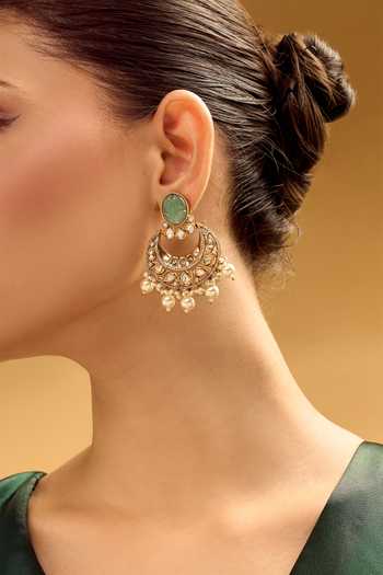 Shop Nazaakat By Samara Singh White Pearls, Stones Chandbali Earrings With Drops Online at Aza Fashions Shop_Nazaakat By Samara Singh_White Pearls, Stones Chandbali Earrings With Drops _Online_at_Aza_Fashions