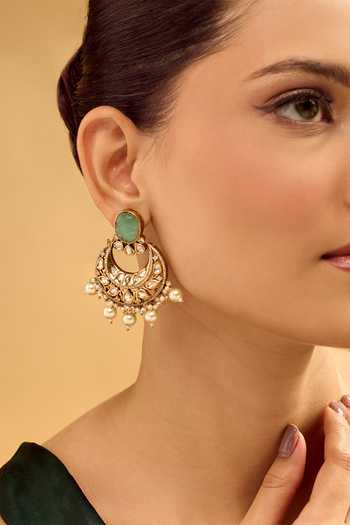 Nazaakat By Samara Singh White Pearls, Stones Chandbali Earrings With Drops at Aza Fashions Nazaakat By Samara Singh_White Pearls, Stones Chandbali Earrings With Drops _at_Aza_Fashions
