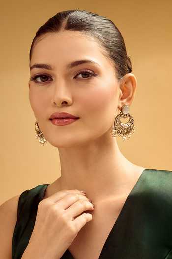 Nazaakat By Samara Singh Gold & White Chandbali Earrings