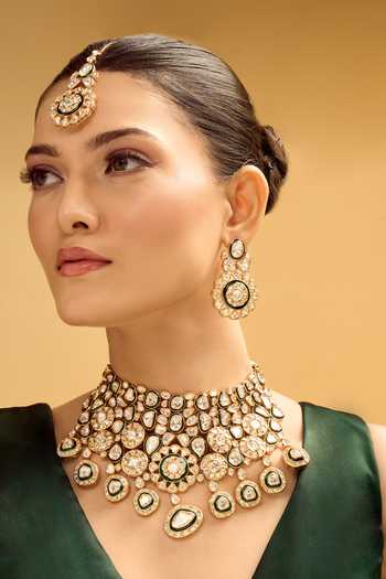 Nazaakat By Samara Singh Green & Gold Brass Jewellery Set 