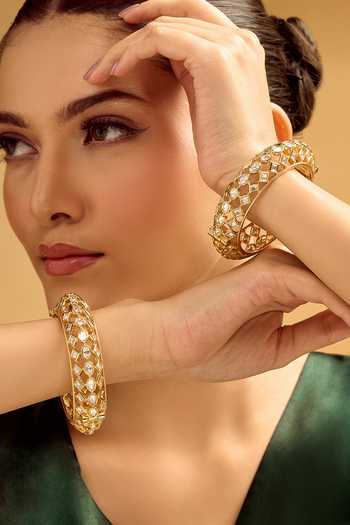 Nazaakat By Samara Singh Gold & White Stone Embellished Bangles