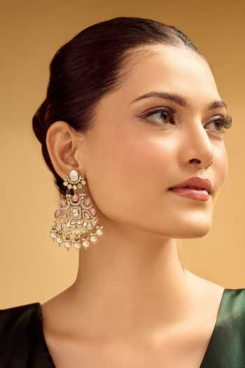 Buy Nazaakat By Samara Singh Pink Crystals, Pearls Light Drop Earrings at Aza Fashions Buy_Nazaakat By Samara Singh_Pink Crystals, Pearls Light Drop Earrings _at_Aza_Fashions
