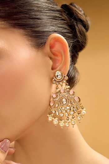 Nazaakat By Samara Singh Pink Crystals, Pearls Light Drop Earrings at Aza Fashions Nazaakat By Samara Singh_Pink Crystals, Pearls Light Drop Earrings _at_Aza_Fashions