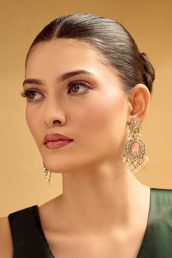 Nazaakat By Samara Singh Pink & Gold Dangler Earrings 