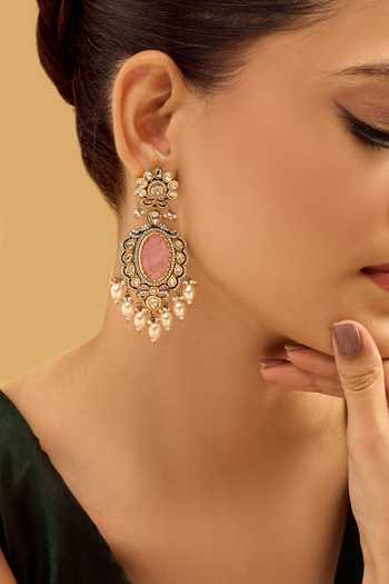 Nazaakat By Samara Singh Pink Pearls, Stones And Gold Dangler Earrings at Aza Fashions Nazaakat By Samara Singh_Pink Pearls, Stones And Gold Dangler Earrings _at_Aza_Fashions
