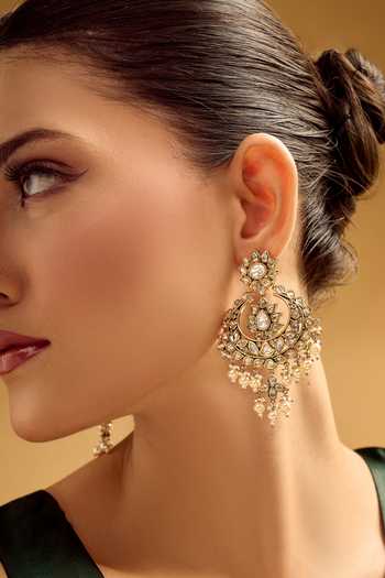 Nazaakat By Samara Singh White Stones, Pearls And Gold Dangler Earrings at Aza Fashions Nazaakat By Samara Singh_White Stones, Pearls And Gold Dangler Earrings _at_Aza_Fashions