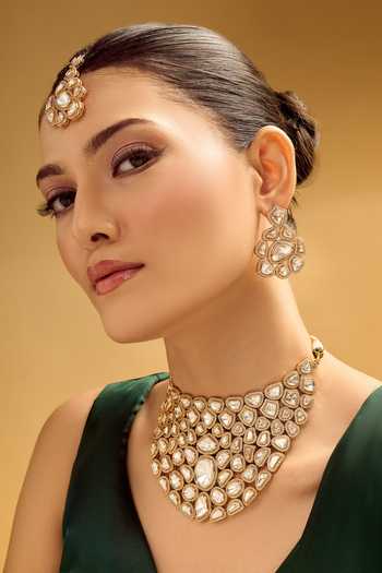Shop Nazaakat By Samara Singh White Stones Gold And Embellished Jewellery Set Shop_Nazaakat By Samara Singh_White Stones Gold And Embellished Jewellery Set