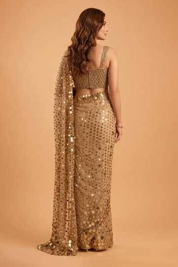 Ellemora Fashions Golden Glitz Sequined Saree & Blouse Set 